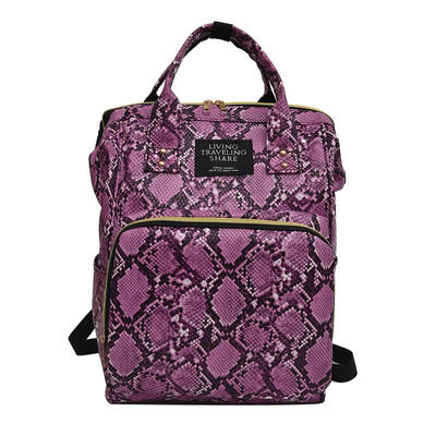

Snake Print Mommy Travel Backpacks Large PU Leather Maternity Nappy Bags