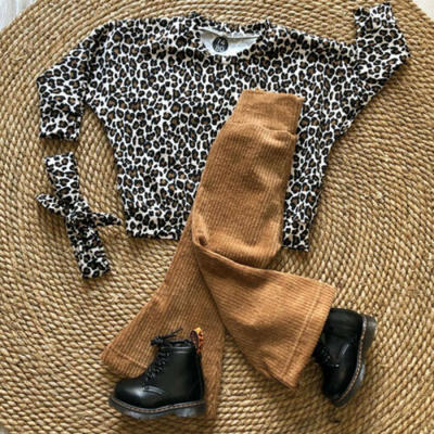 

Toddler Baby Girl Clothes Long Sleeve Leopard TopsKnitted Flared Pants Outfit
