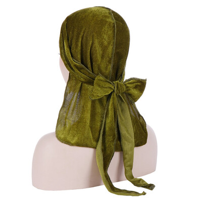 

Men Women Unisex Winter Velvet Solid Color Turban Hat Extra Long Tail Wide Straps Pirate Head wrap Biker Hair Cover