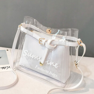 

Summer Women Beach Girls Clear Letter Fashion Transparent Jelly Mother And Child Print Handbag Shoulder Bag Wild Messenger Bag