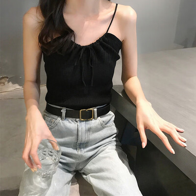 

Women Sexy V Neck Drawstring Bow Sleeveless Slim Solid Color Camisole Knit Vest