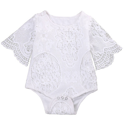 

Sweet Gifts Baby Girls White Ruffles Sleeve Romper Infant Lace Jumpsuit Clothes Sunsuit Outfits