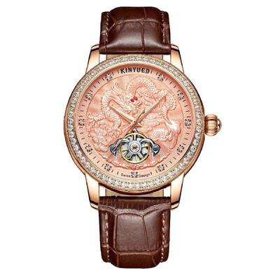 

KINYUED Automatic Mechanical Watch for Men 3D Dragon Dial Design 3ATM Waterproof Fashion Mechanical Watch Leather Strap Mens Luxur