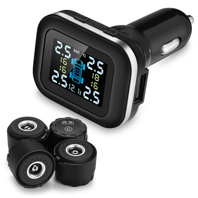 

ZEEPIN C110 Tire Pressure Monitoring System Cigarette Lighter Plug TPMS Angle-adjustable Display 4 External Sensors