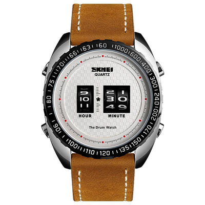 

SKMEI 1516 Watches Men Wrist Drum Rollers Vintage Leather Strap Watch Fashion