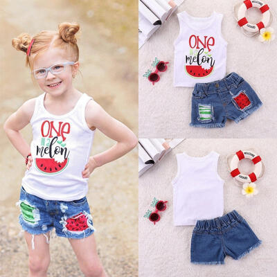 

Fashion Baby Girl T-shirt TopDenim Shorts Pants Kid Summer Suits Clothes Outfit