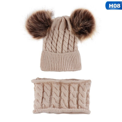 

2019 New Winter Hat Scarf Set For 0-2 Years Boys Girls Children Cotton Warm Pom Poms Twist Pattern Solid Color Cute Unisex Hat