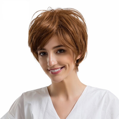 

Gobestart Natural Women Short Texture Hair Wigs Slight Wave Human Hair Female Wigs
