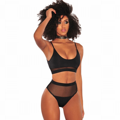 

U-neck sling fishing net with chest pad high waist flat angle split swimsuit