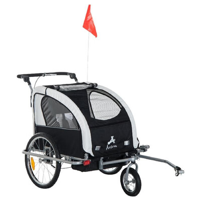 

Elite II 3-In-1 Double Child Two-Wheel Bicycle Trailer Stroller&Jogger with 2 Safety Harnesses - Black White