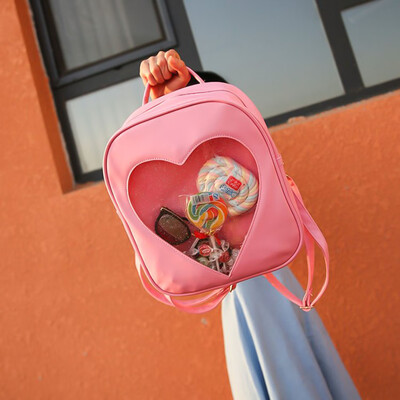 

Kids Candy Color Pu Leather School Bag Diy Transparent Love Heart Shape Backpack Schoolbags