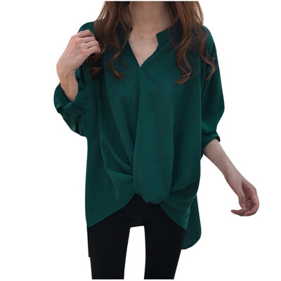 

Tailored Women Plus Size Casual Solid Blouse V-neck Loose Shirt Button Long Sleeve Tops