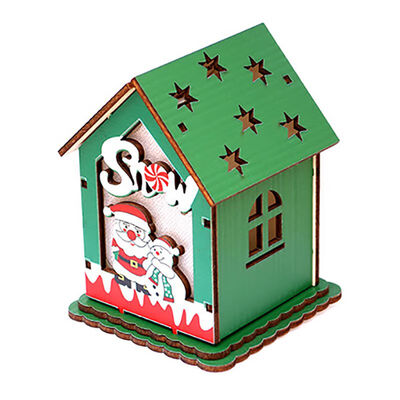 

Wooden DIY Assembly House Christmas Desk Ornaments With LED Candle Light For Indoor Holiday Party Decor Accessories Home Decor