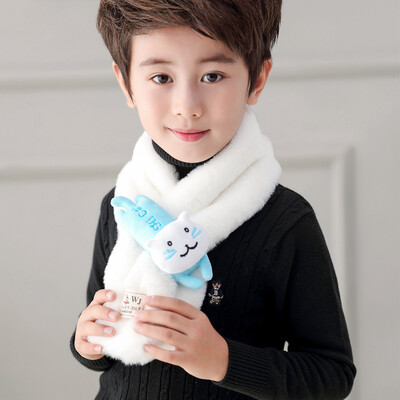

Korean version of autumn&winter boys&girls baby warm solid color scarf thickening imitation rabbit hair cartoon wild scarf wholesale