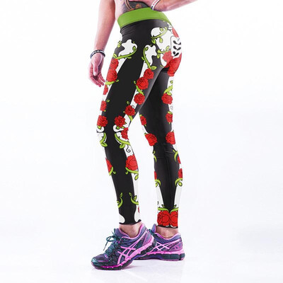 

Amazon explosions hip high waist stretch yoga pants personality skeleton rose digital printing Aslgs0033 Photo