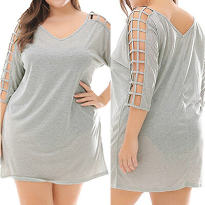 

Roseonmyhand Womens Fashion Casual V-Neck Solid Half T-shirt Hollow out Backless Tops