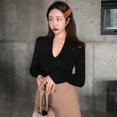 

Sweater Women New Simple V-neck Long-sleeved Womens Thin Sweater Fashion Slim Solid Color Knit Pullover Cardigan Women