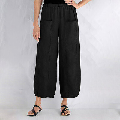 

Tailored Fashion Women Casual Solid Pockets Cotton Long Wide Legs Loose Pants Trousers