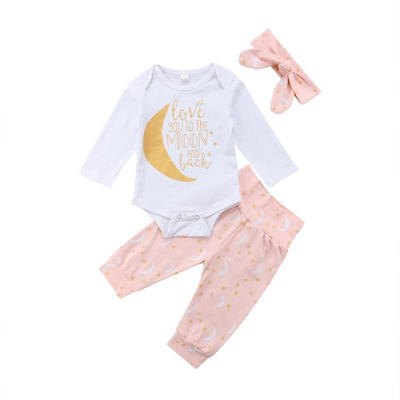 

Cute Newborn Baby Boys Girls Home Tops Romper Pants 3Pcs Outfits Set Clothes