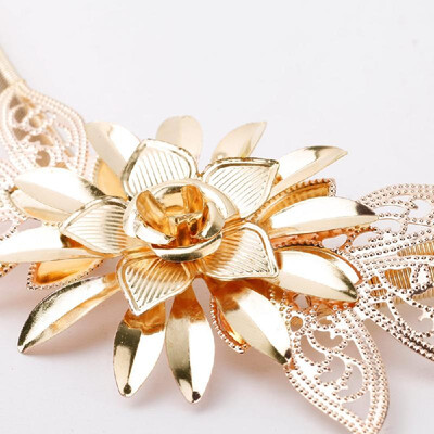 

Fashion Women Lady Gold Metal Chain Belt Flower Embellishment Elastic Waist Strap Belt All-Match Cummerbund Gold
