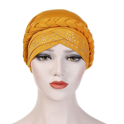 

Wrap Hair Loss Head Scarf Muslim Women Turban Cap Cancer Chemo Hat Beads Braid