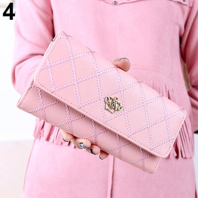 

Womens Fashion Crown Rhombus Pattern Faux Leather Clutch Wallet Long Purse