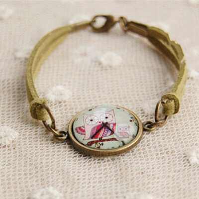 

Leather bracelet Owl Imitation Watch Time Gem Bracelet bronze bracelets