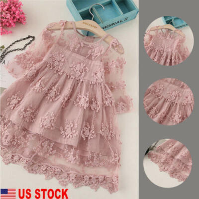 

US Toddler Kids Baby Girls Cute Long Sleeve Dress Princess Party Lace Tutu Dress