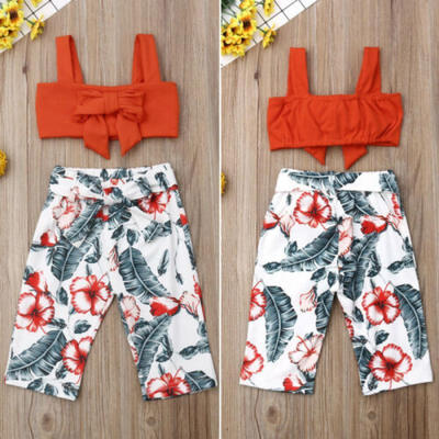

CA Toddler Baby Girl Clothes Sleeveless Knot-bow Vest TopsFlower Pants Outfits