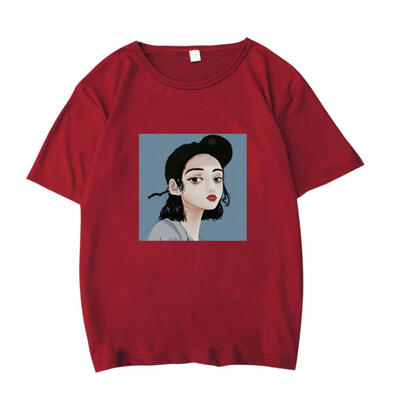 

Loose Women T-Shirt Short Sleeve Cartoon Print O-Neck Hong Kong Flavor Tops