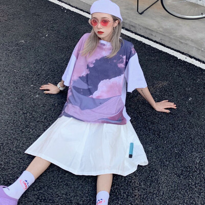 

Fashion Personality Loose Style Mid-sleeves T-shirt Novel Beautiful All-match Tie-dyed Womens T-shirt