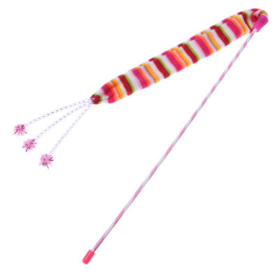 

Cute Rainbow Cloth Teaser Wand Rod Bell Sound Pet Cat Interactive Stick Toy
