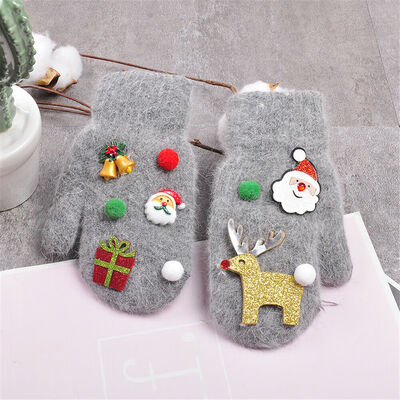 

XMAS Kids Boys Girls Plain Fleece Mittens Kids Baby Toddler Gloves Winter Warm