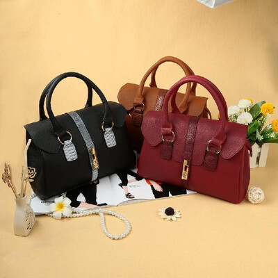 

New Women PU Leather Handbag Set Snake Skin Texture Zipper Hasp Elegant 6 Pieces Tote Bag BlackRedBrown