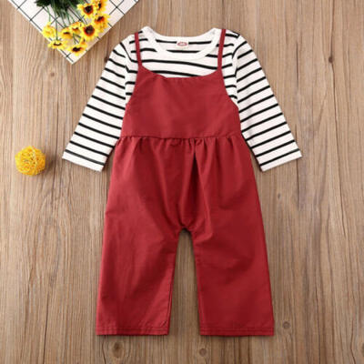 

UK Toddler Baby Girl Clothes Striped Tops T-shirtBib Pants Casual Outfits Set