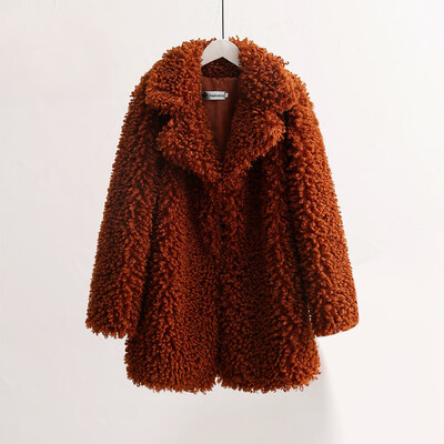 

Toponeto Fashion Women Circle Wool Loose Long Sleeve Turn-Down Collar Warm Plush Coat