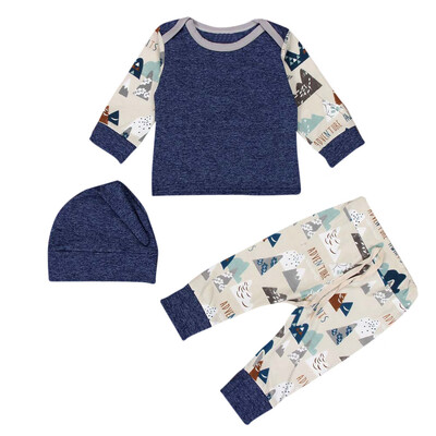

1Set Newborn Baby Boys Girls Print T shirt Tops Pants Hat 3PCS Outfits Clothes