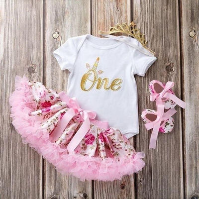 

Cute Newborn Toddler Baby Girls 1st Birthday Floral Romper Tutu Skirt Dress Outfits