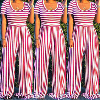 

Women Summer Short Sleeve Jumpsuit Romper Casual Clubwear Wide Leg Pants Outfits