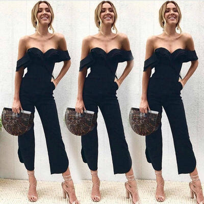 

Women One Shoulder Jumpsuit Blackless Playsuit Party Wide Long Trousers Romper