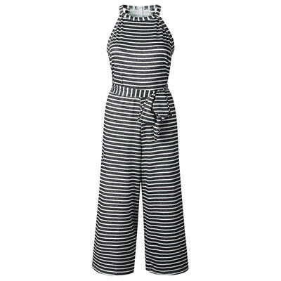 

Sleeveless Stripe Summer Fashion Women Jumpsuit O-Neck Lacing-up Vestidos