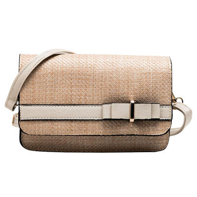 

Bowknot Decor Shoulder Handbags Women Straw Woven Flap Small Crossbody Bags