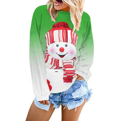 

Tailored Womens Christmas Long Sleeve Sweatshirt Dyed CartoonSnowman Printed Pullover