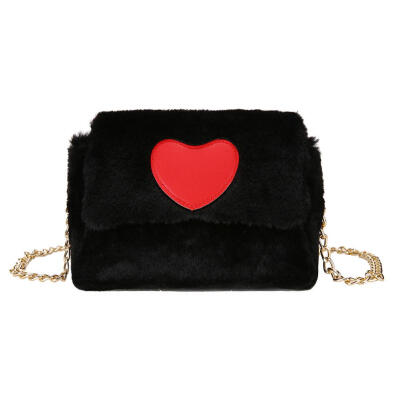 

Fashion Women Love Heart Print Shoulder Bags Plush Chain Crossbody Bag Gift