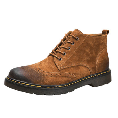 

2019 Autumn NEW Men Boots Big Size 39-46 Mens British Style Casual Shoes High-Top Non-Slip Wear-Resistant Tooling Shoes Brown