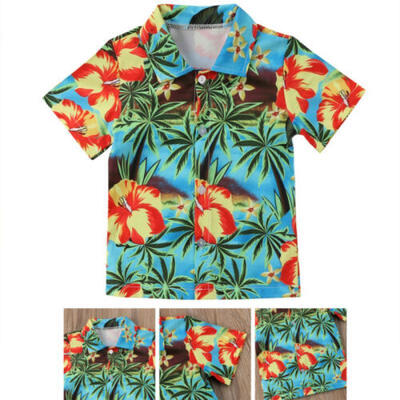 

Kids Baby Boys Hawaiian Cotton Camp Shirt Tropical Flowers Print Shirt Tops