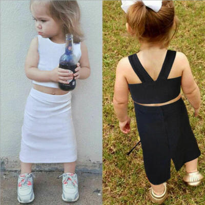 

2PCS Summer Toddler Kids Baby Girl Sleeveless Crop TopsLong Skirt Outfits