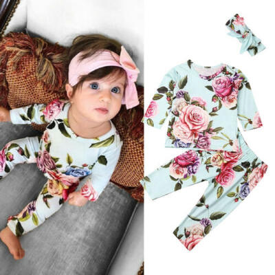 

US 3Pcs Toddler Infant Baby Girl Flower Clothes Top Pants Trousers Fall Outfit