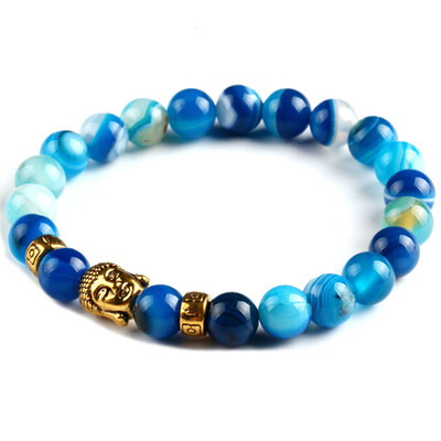 

New Mens Handmade Elastic Band Nylon Wirstband String Buddha Head Beaded Bracelets & Bangles Jewelry Accessories for Male