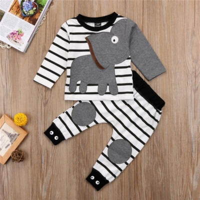 

Fashion Adorable Striped Elephant Suit Baby Boy Girl Elephant Outfit Long Sleeve Tops Sweatshirt Pants Clothes